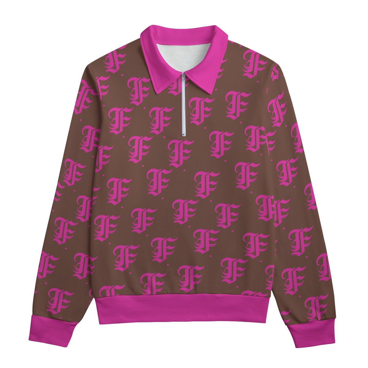 FFBrown&Pink Heavyweight Zip-Up Polo | 310GSM Cotton