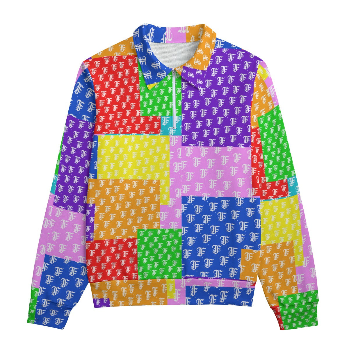 Multi-Color Patchwork Heavyweight Zip-Up Polo | 310GSM Cotton