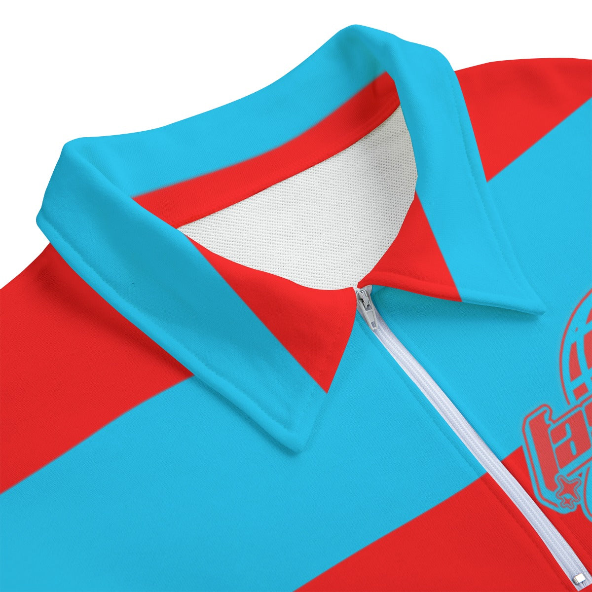 Red & Blue Striped Heavyweight Zip-Up Polo | 310GSM Cotton