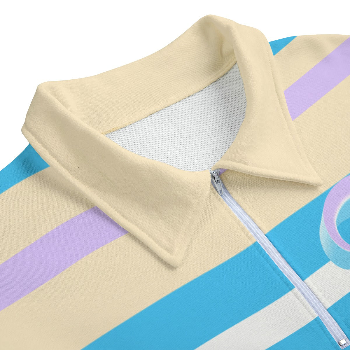 Lavender Cream Striped Heavyweight Zip-Up Polo | 310GSM Cotton