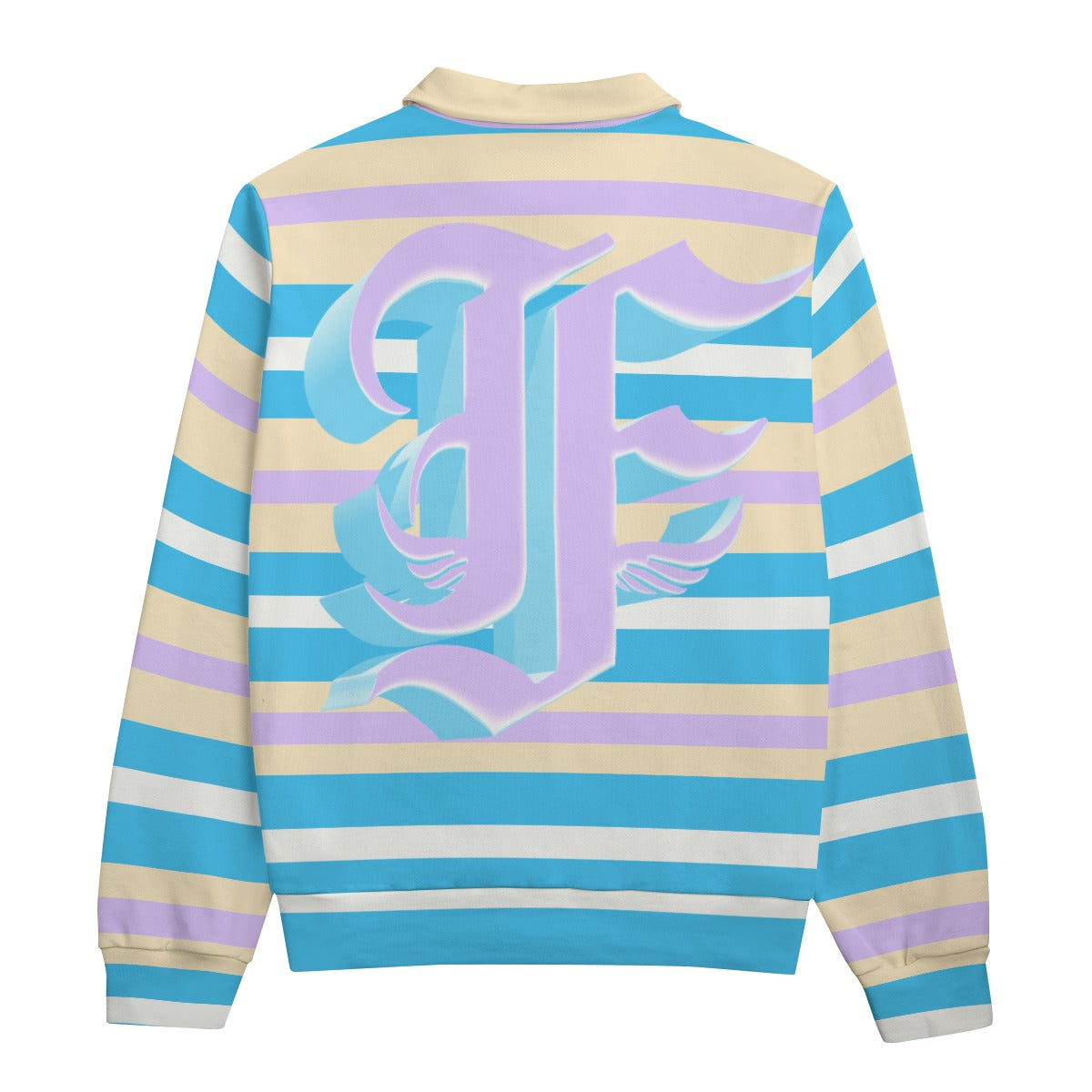 Lavender Cream Striped Heavyweight Zip-Up Polo | 310GSM Cotton