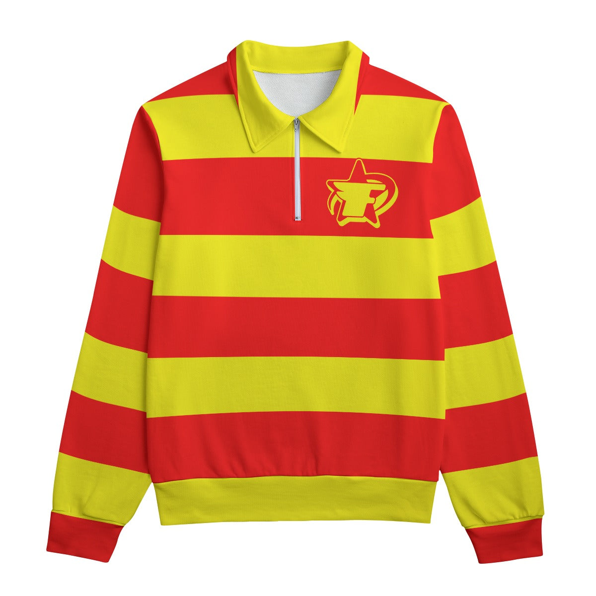 Red & Yellow Striped Heavyweight Zip-Up Polo | 310GSM Cotton