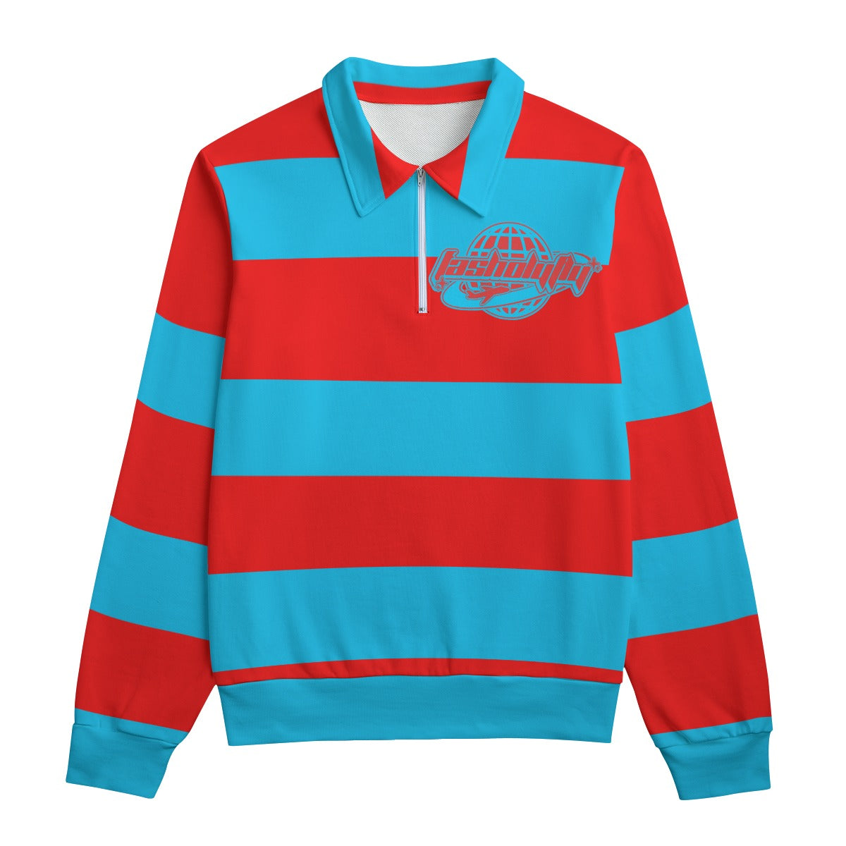 Red & Blue Striped Heavyweight Zip-Up Polo | 310GSM Cotton