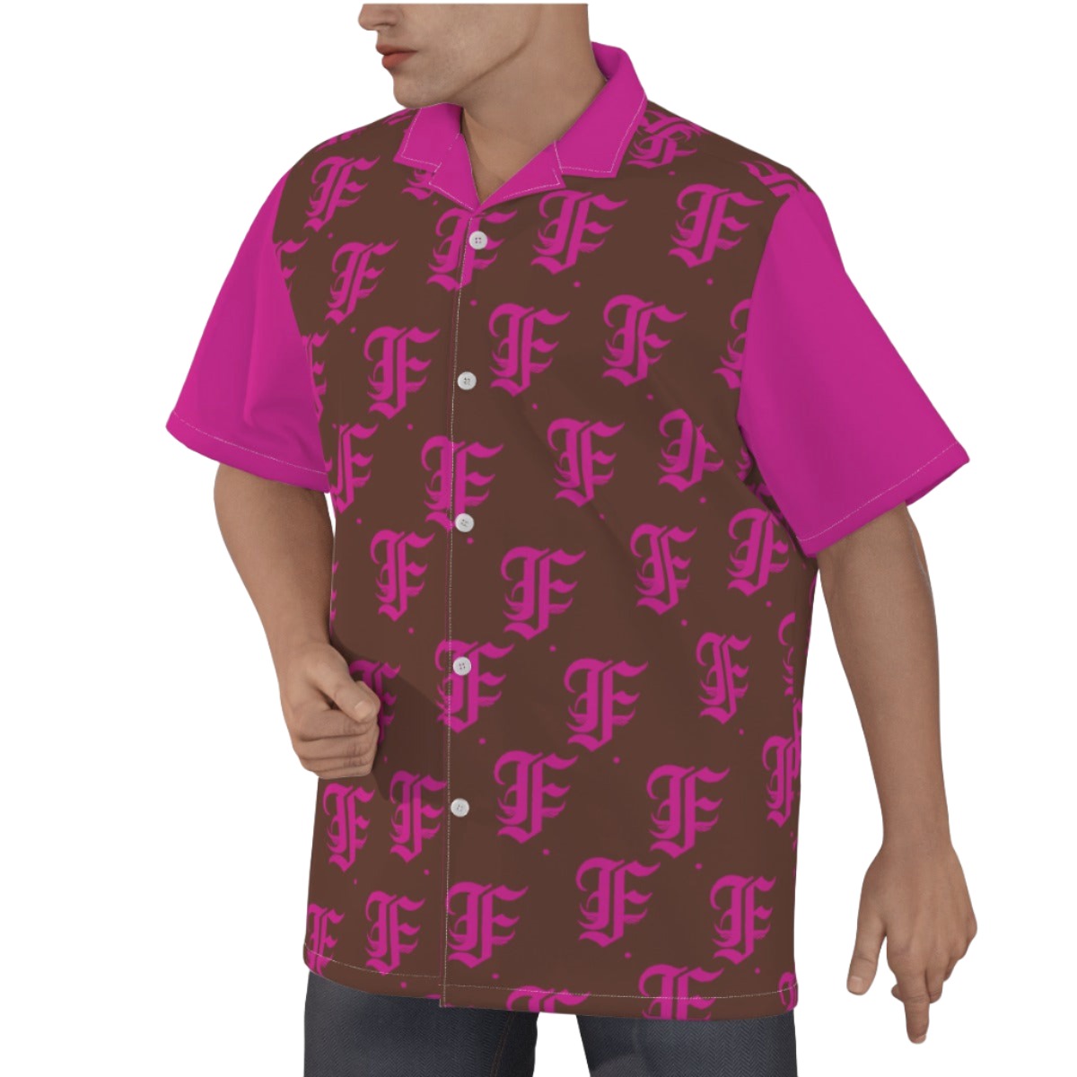 FFBrown & Pink Hawaiian Shirt |115GSM Cotton poplin