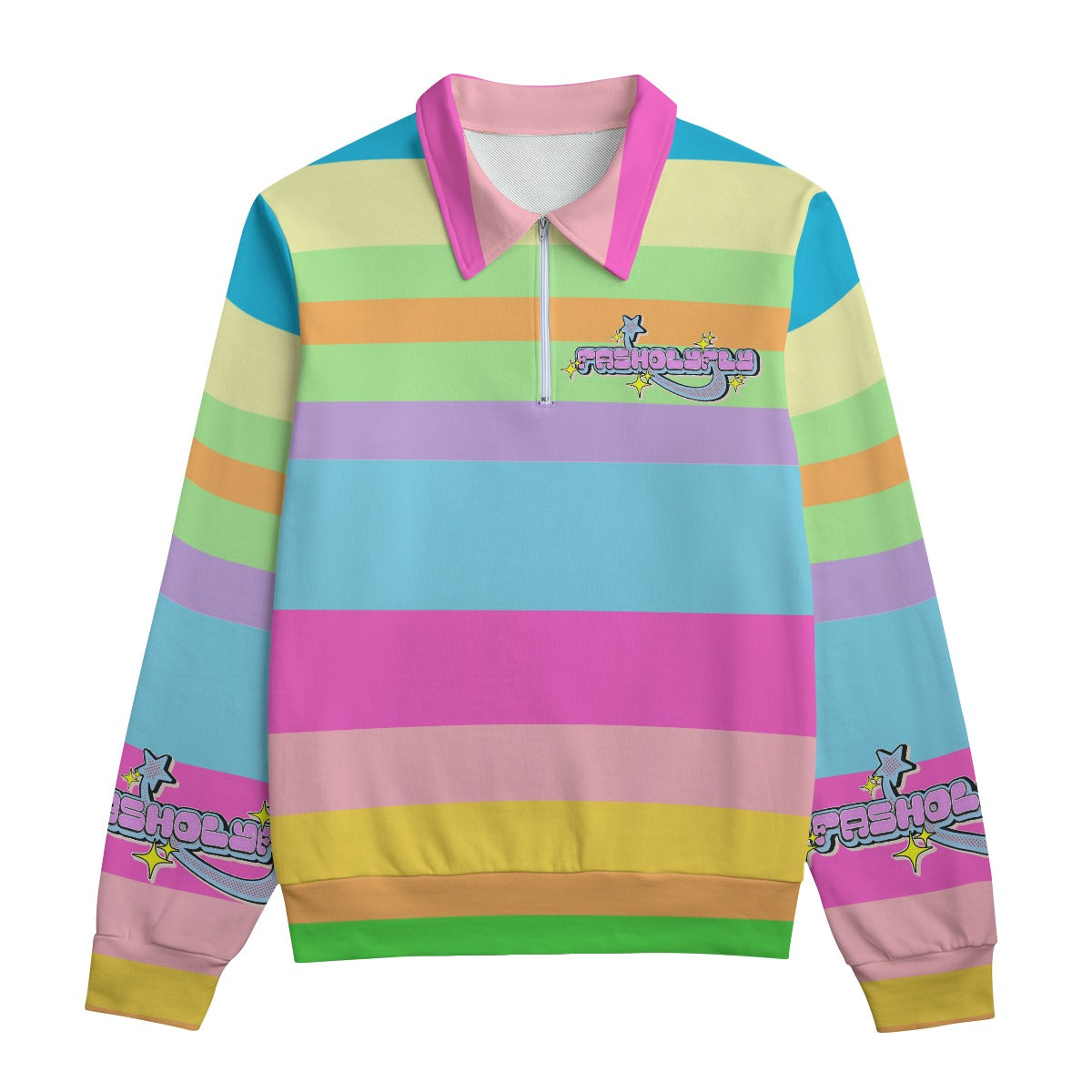 Pastel Striped Heavyweight Zip-Up Polo  | 310GSM Cotton