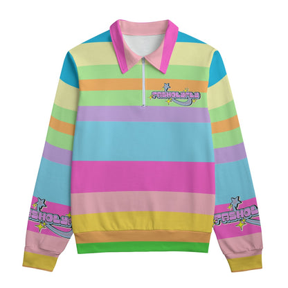 Pastel Striped Heavyweight Zip-Up Polo  | 310GSM Cotton