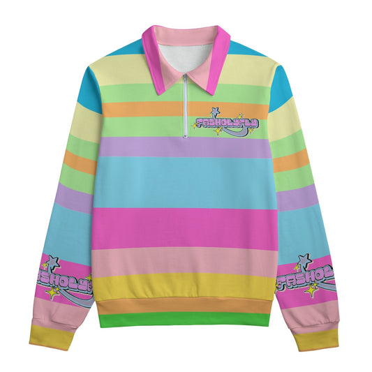 Pastel Striped Heavyweight Zip-Up Polo  | 310GSM Cotton