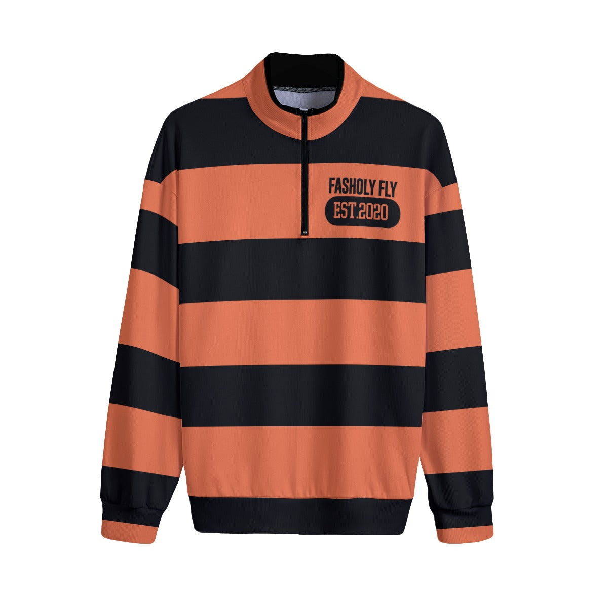Orange&Black Striped | Quarter Zip Sweater