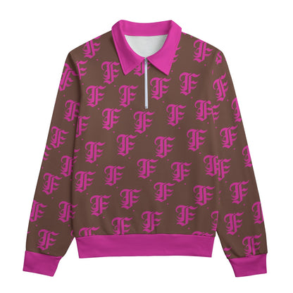FFBrown&Pink Heavyweight Zip-Up Polo  | 310GSM Cotton