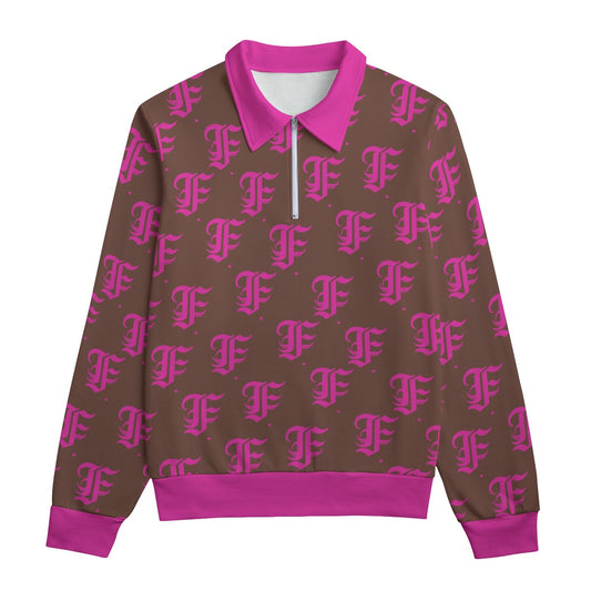 FFBrown&Pink Heavyweight Zip-Up Polo  | 310GSM Cotton