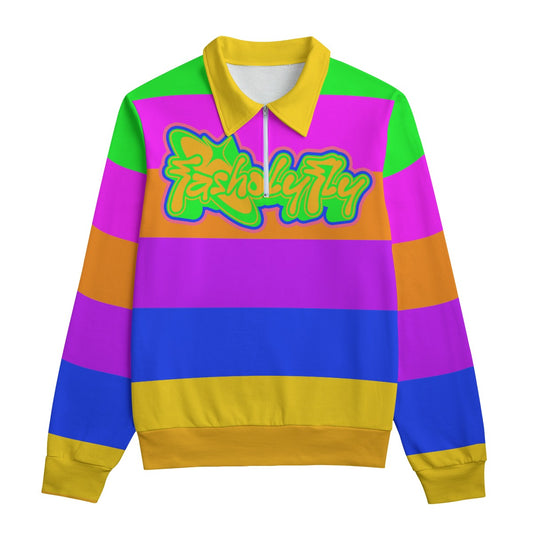 Neon Striped Heavyweight Zip-Up Polo  | 310GSM Cotton