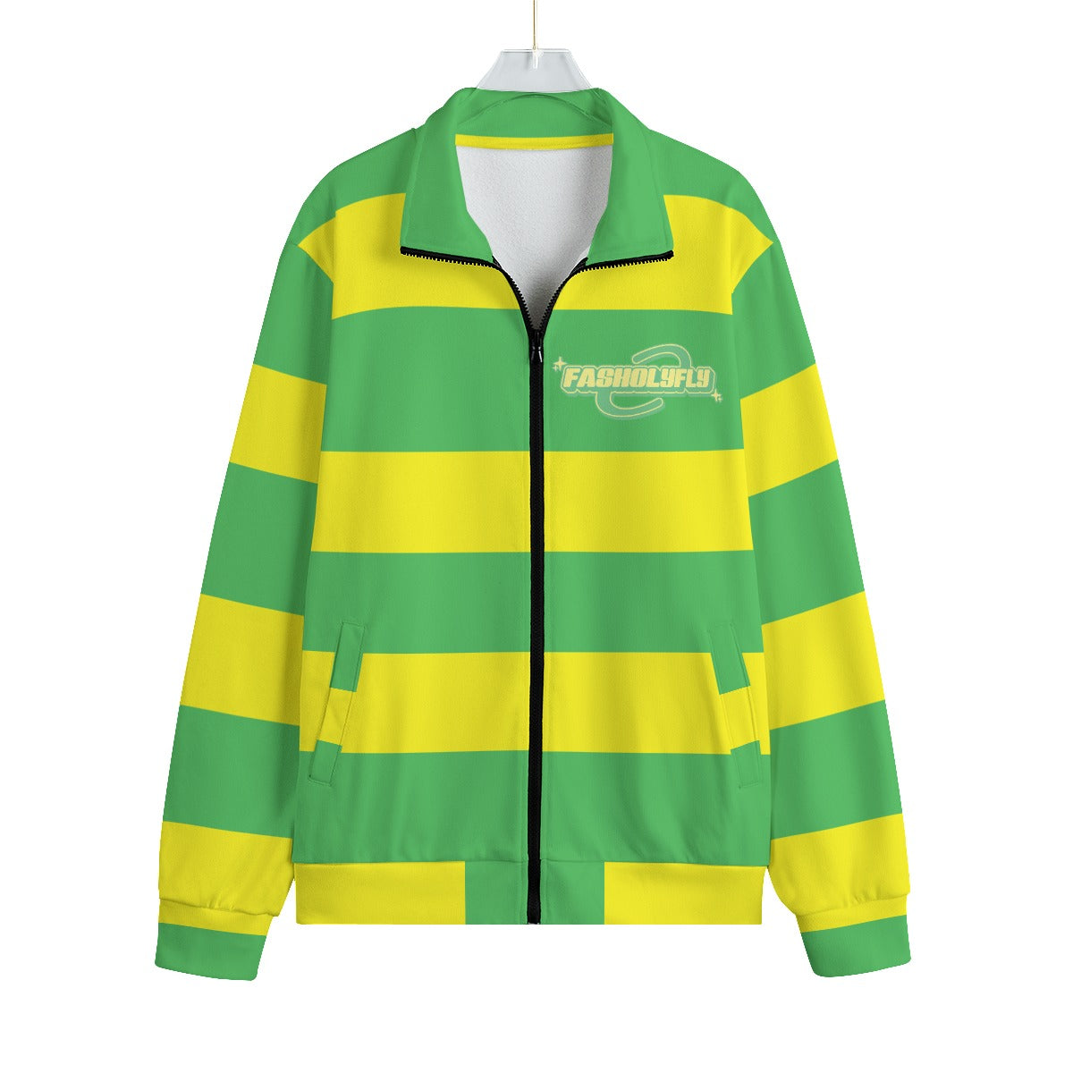 Green & Yellow Striped | Knitted Fleece Zip-up