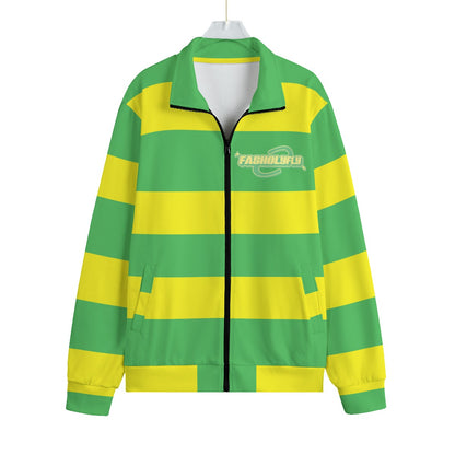 Green & Yellow Striped | Knitted Fleece Zip-up
