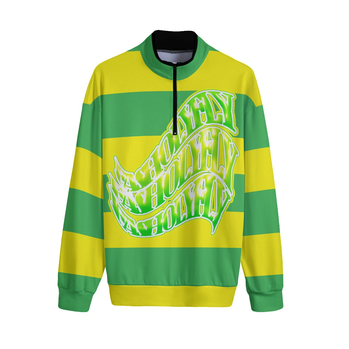 Green & Yellow Striped | Quarter Zip Sweater