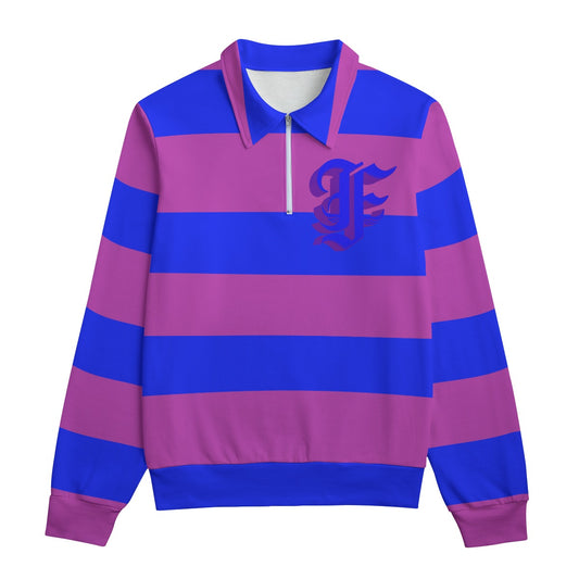 Purple & Blue Striped Heavyweight Zip-Up Polo  | 310GSM Cotton