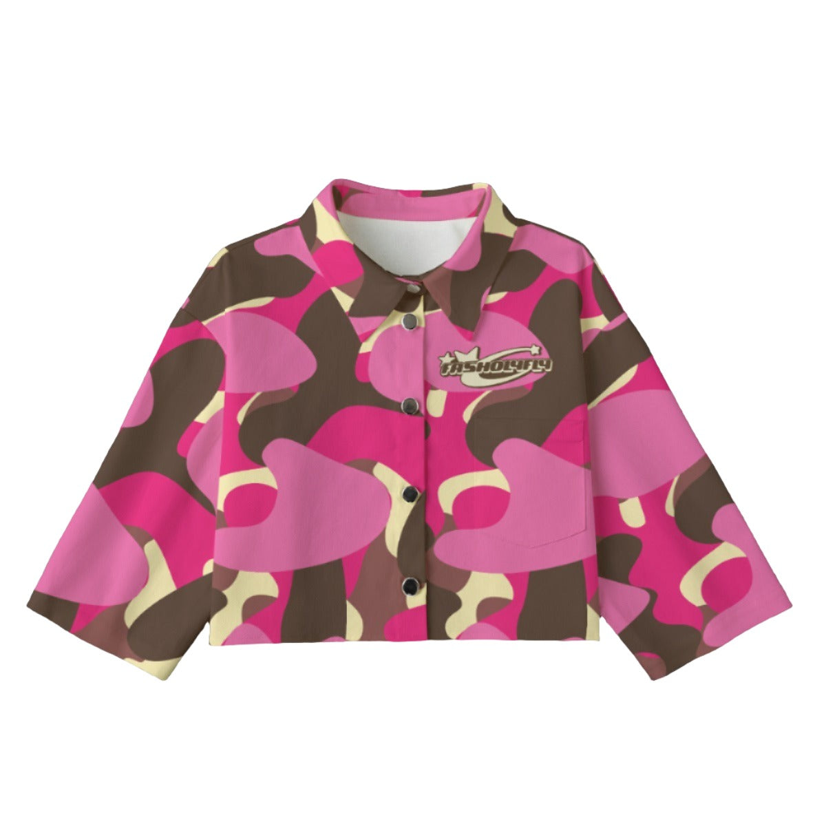 Camo Brown&Pink [Cropped Button-Up Jacket] | 245GSM Cotton