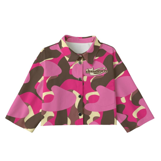 Camo Brown&Pink [Cropped Button-Up Jacket] | 245GSM Cotton