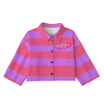 HotPink & Purple Striped  [Cropped Button-Up Jacket] | 245GSM Cotton