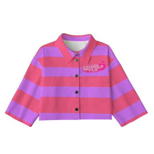 HotPink & Purple Striped  [Cropped Button-Up Jacket] | 245GSM Cotton