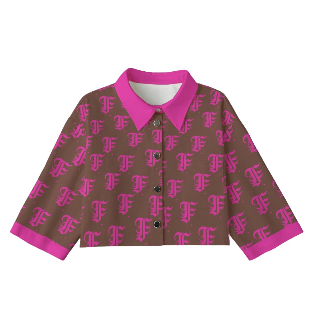 FFBrown&Pink [Cropped Button-Up Jacket] | 245GSM Cotton