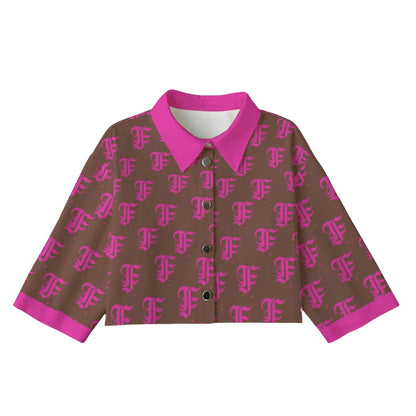 FFBrown&Pink [Cropped Button-Up Jacket] | 245GSM Cotton