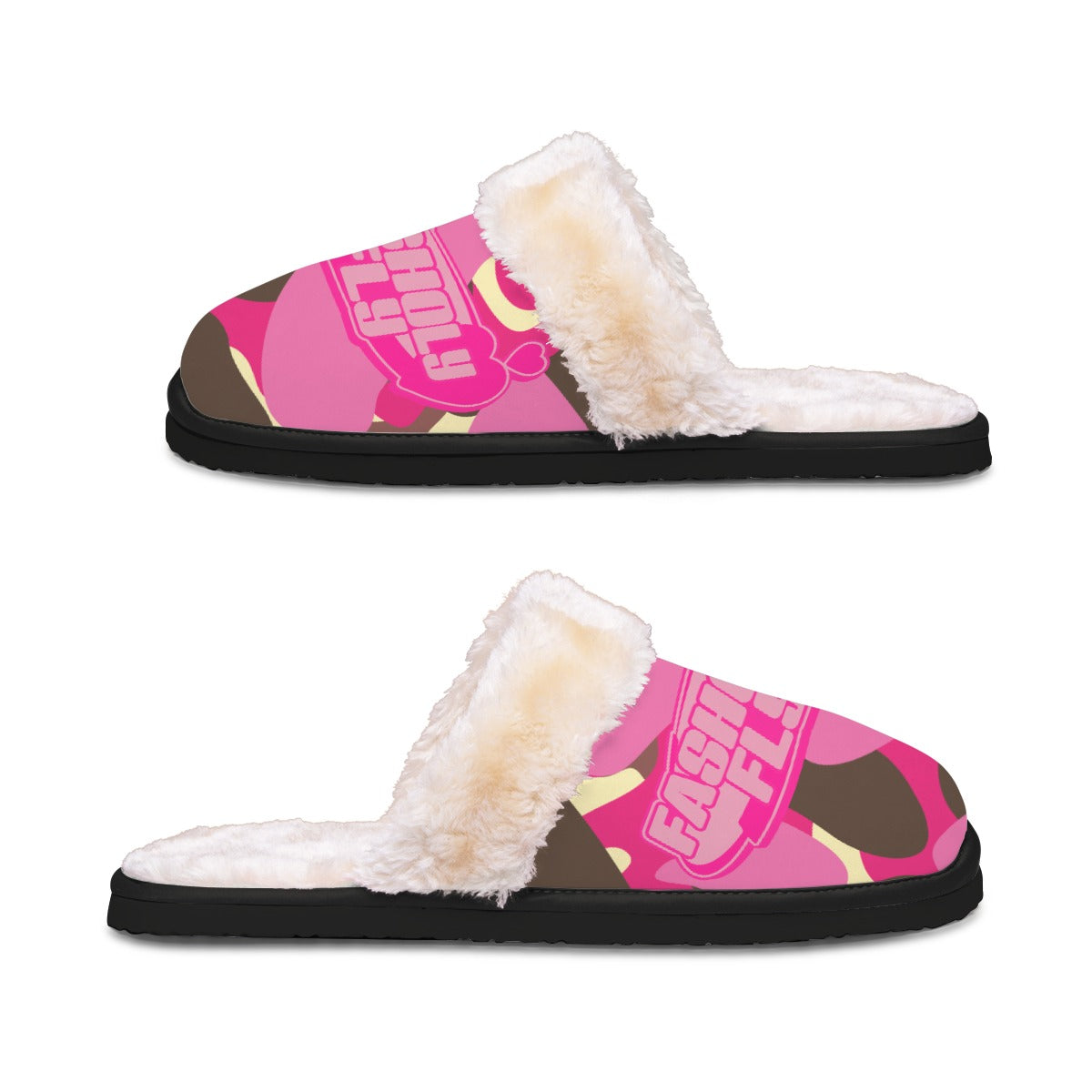 FFBrown&Pink Camo | Plush Slippers