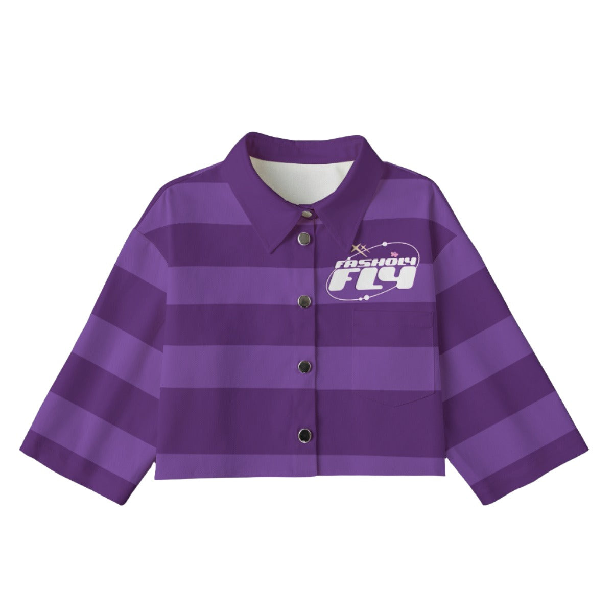 Purple Striped  [Cropped Button-Up Jacket] | 245GSM Cotton