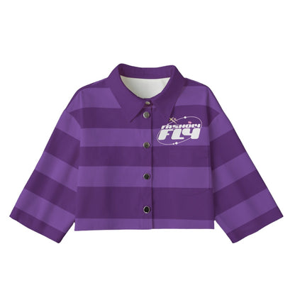 Purple Striped  [Cropped Button-Up Jacket] | 245GSM Cotton
