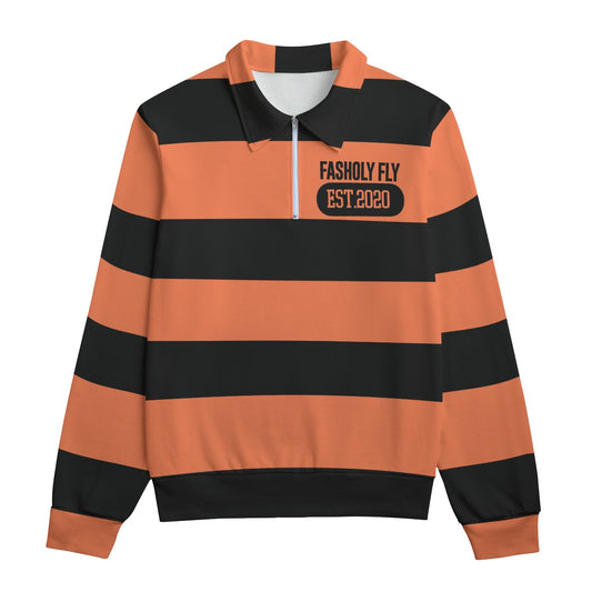 Orange & Black Striped Heavyweight Zip-Up Polo  | 310GSM Cotton