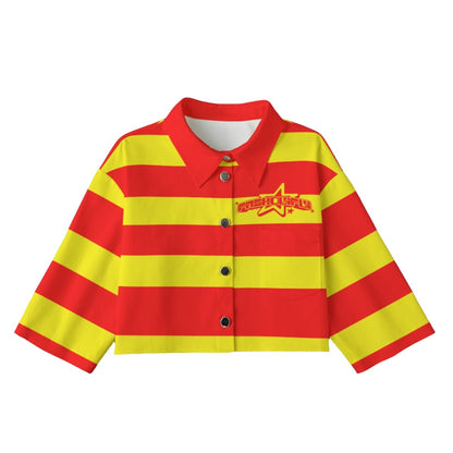 Red&Yellow Striped  [Cropped Button-Up Jacket] | 245GSM Cotton