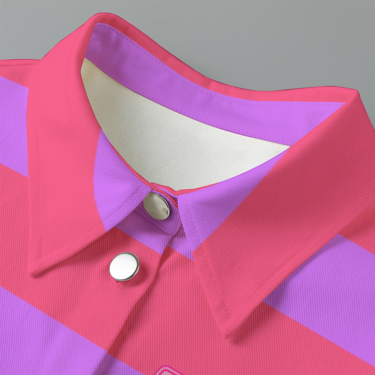 HotPink & Purple Striped  [Cropped Button-Up Jacket] | 245GSM Cotton