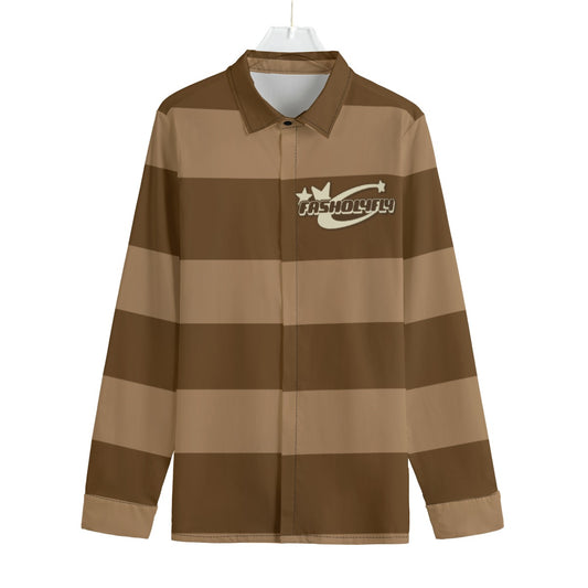 Coffee Striped Button-Up |115GSM Cotton poplin