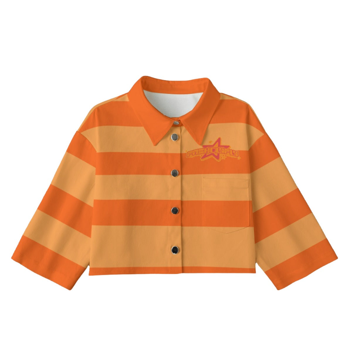 Orange Striped [Cropped Button-Up Jacket] | 245GSM Cotton