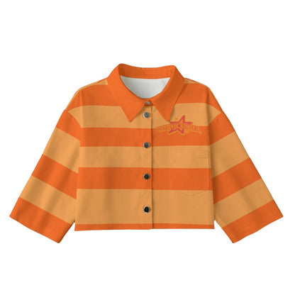 Orange Striped [Cropped Button-Up Jacket] | 245GSM Cotton