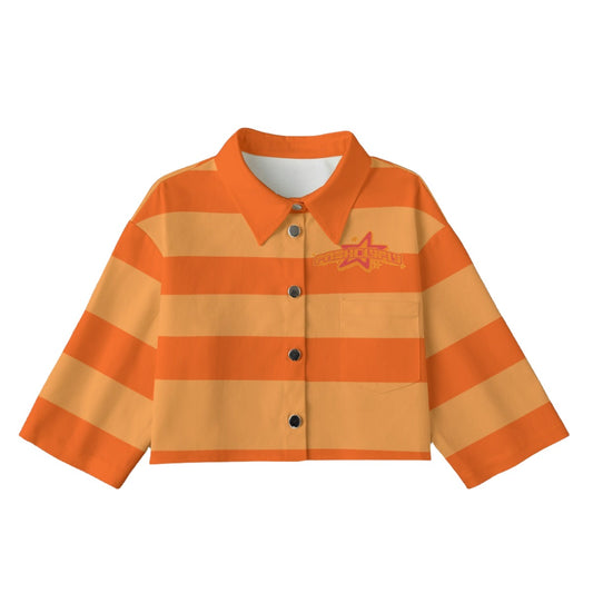 Orange Striped [Cropped Button-Up Jacket] | 245GSM Cotton