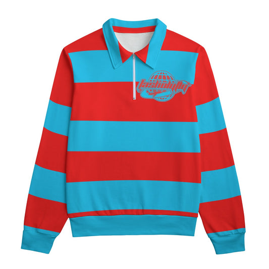 Red & Blue Striped Heavyweight Zip-Up Polo  | 310GSM Cotton