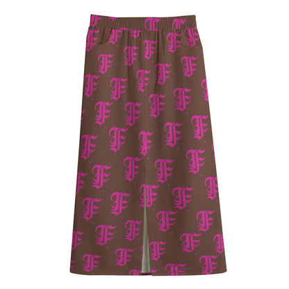 FFBrown&Pink Mid-slit Skirt | 245GSM Cotton