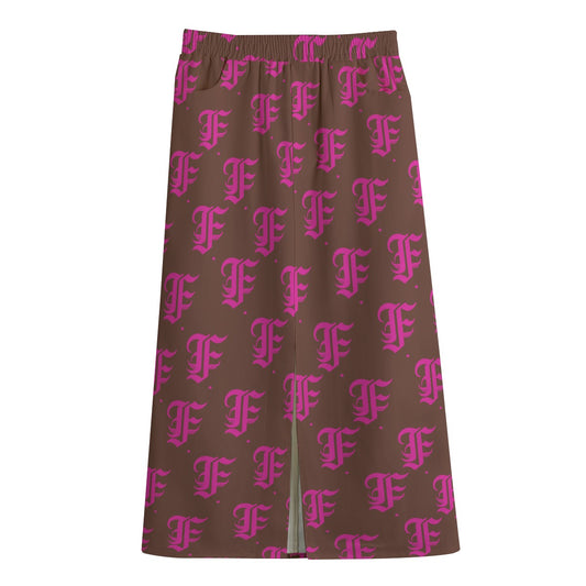 FFBrown&Pink Mid-slit Skirt | 245GSM Cotton