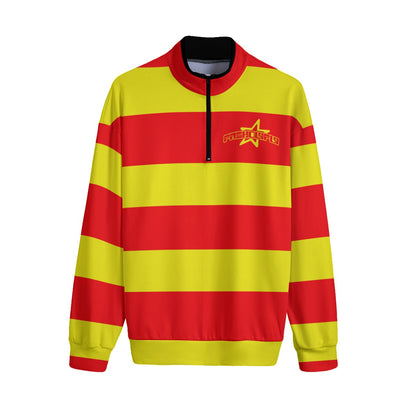 Red & Yellow Striped | Quarter Zip Sweater