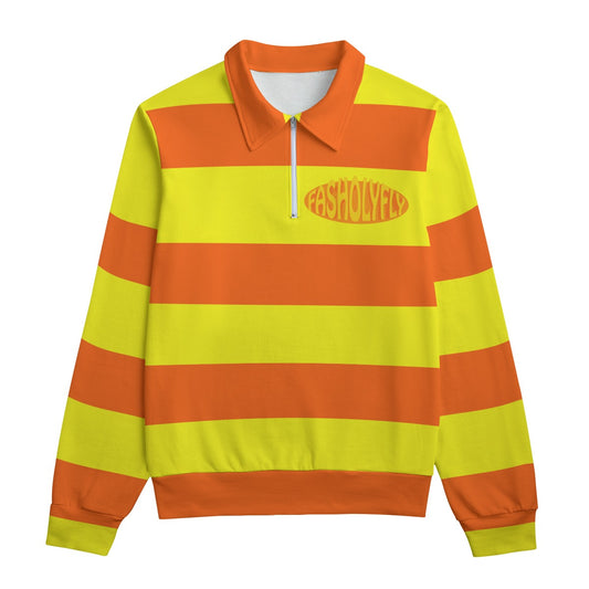 Orange & Yellow Striped Heavyweight Zip-Up Polo  | 310GSM Cotton