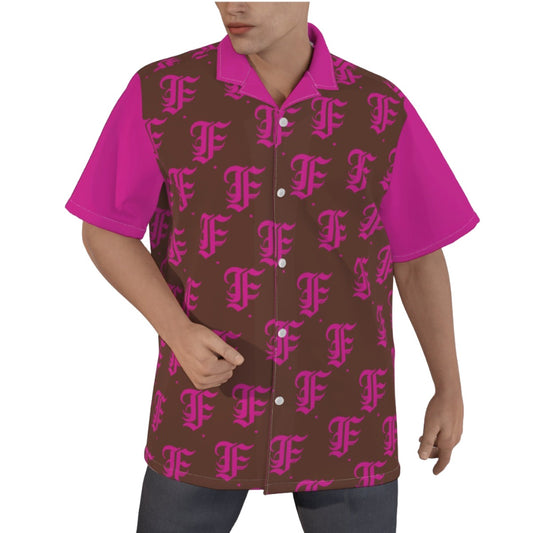 FFBrown & Pink Hawaiian Shirt  |115GSM Cotton poplin