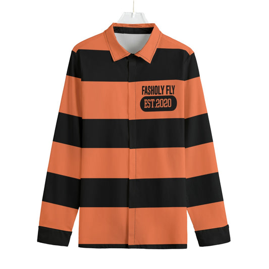 Orange&Black Striped Button-Up |115GSM Cotton poplin