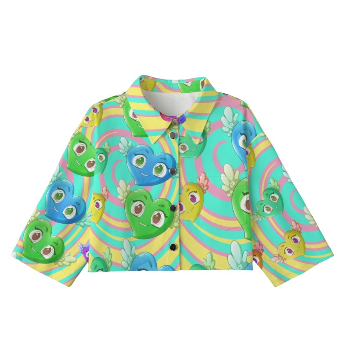 FFPastel Hearts [Cropped Button-Up Jacket] | 245GSM Cotton