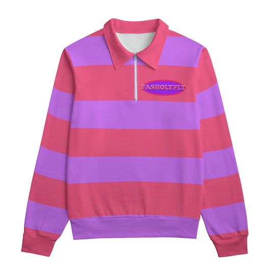 Purple & Pink Striped Heavyweight Zip-Up Polo  | 310GSM Cotton